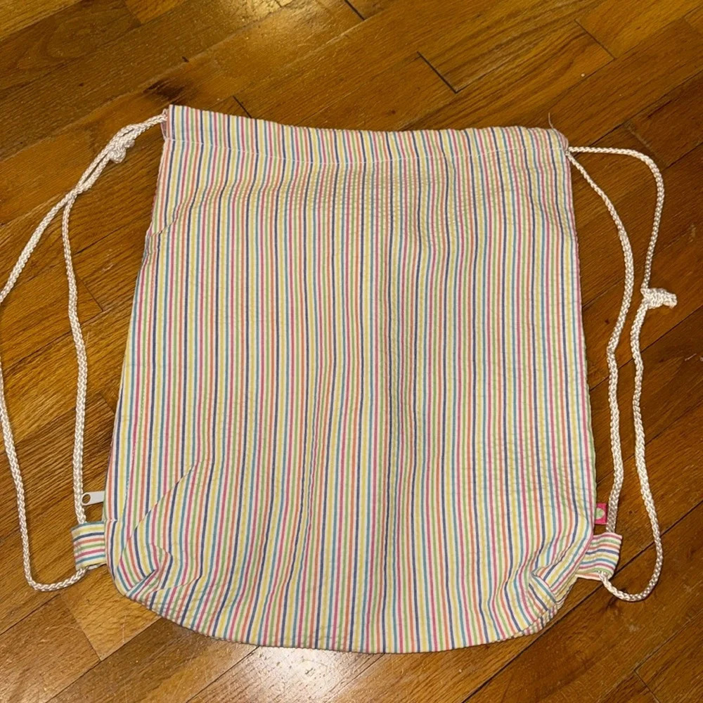 Seersucker sling drawstring backpack travel bag multicolor colorful stripes